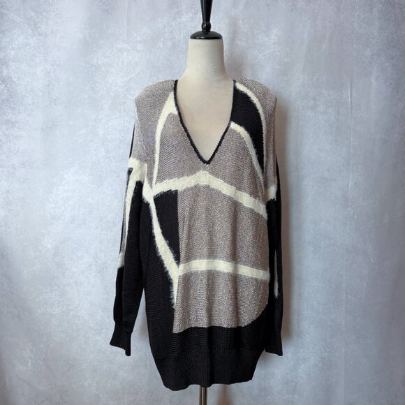 REISS Madeline Colorblock Sweater Metallic Spliced Pattern Jumper Blouse Sz XL - Picture 3 of 12